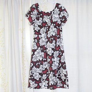 Vintage Royal Creations Red White Hibiscus Flower Midi MuuMuu Dress Women's M